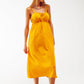 Q2 maxi yellow summer dress with straps and gathered waist