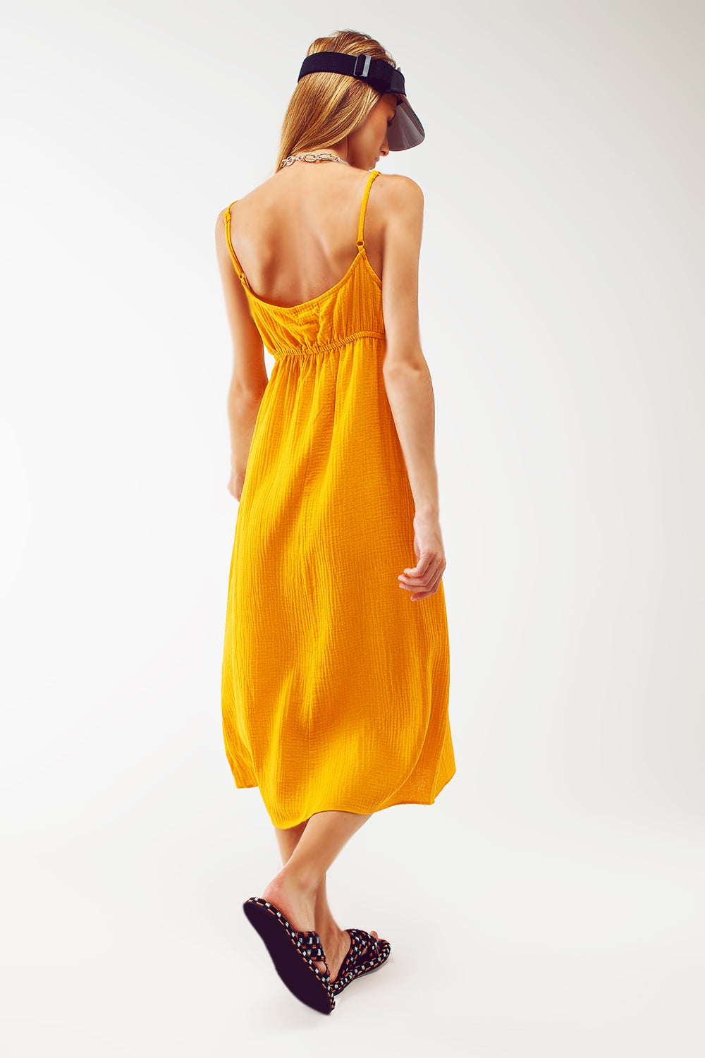 Maxi Yellow Summer Dress with Straps and Gathered Waist - Szua Store