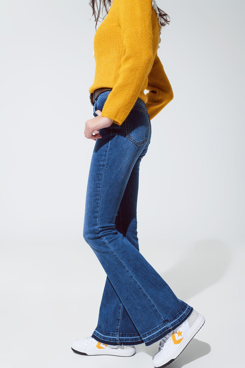 Q2 Medium blue skinny flared jeans