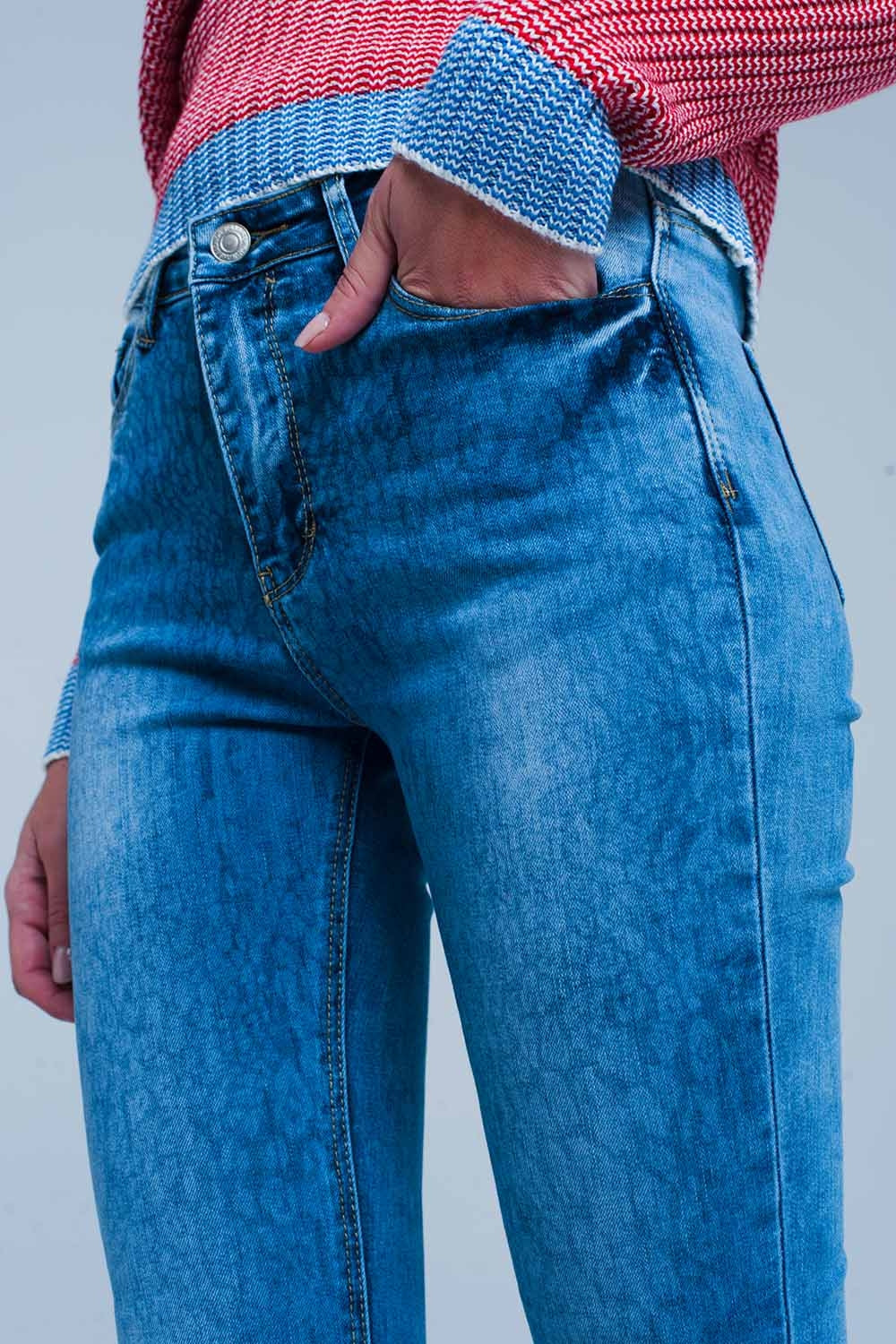 Medium wash skinny jeans with leopard print Szua Store