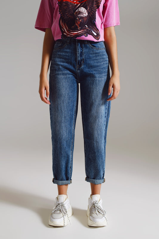 Q2 medium washed high-rise mom style jeans