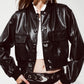 Q2 Metallic Bomber Jacket With Front Pockets in black