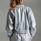 Metallic Bomber Jacket With Front Pockets in Silver - Szua Store