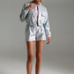 Metallic Bomber Jacket With Front Pockets in Silver - Szua Store