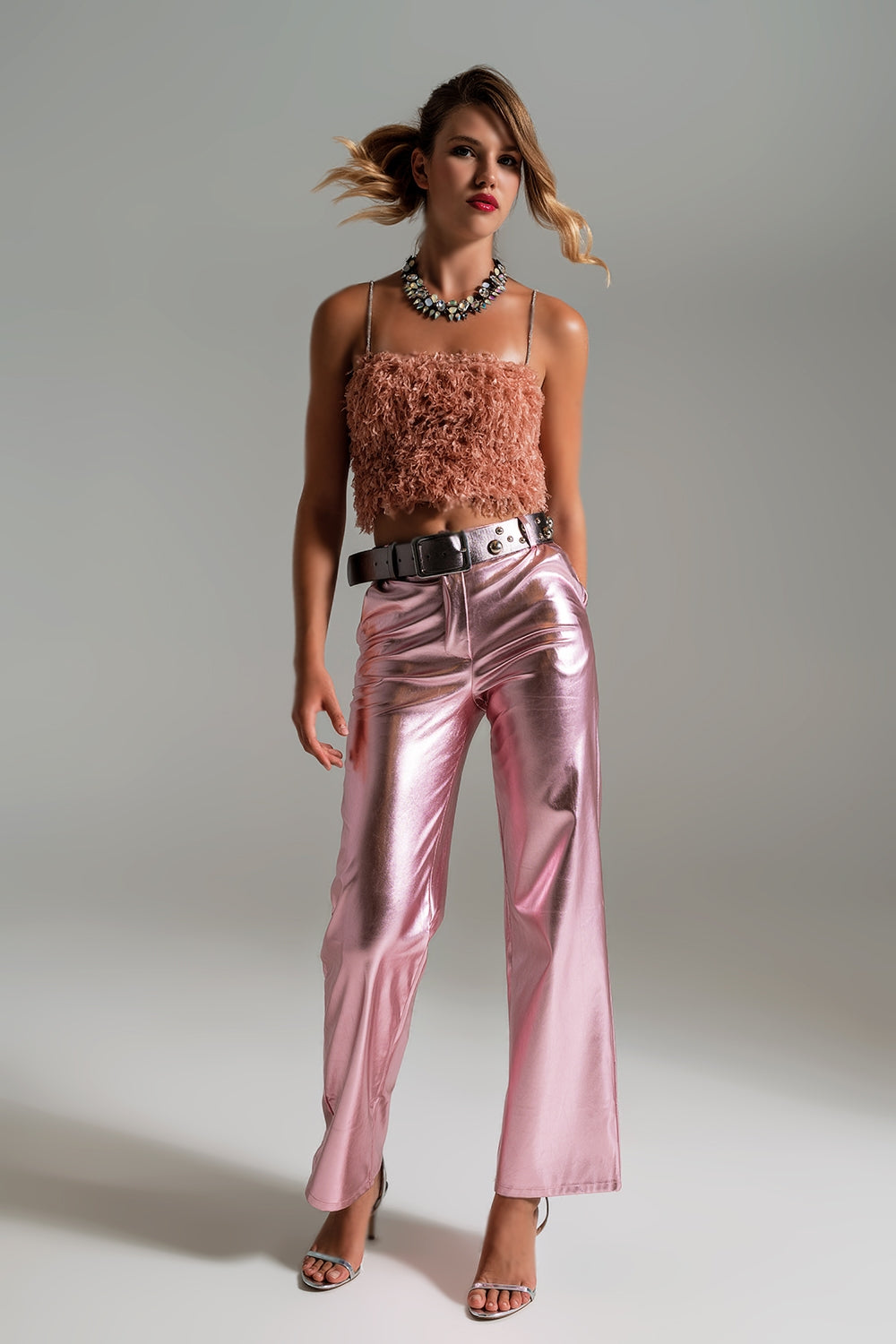 Metallic Straight Leg Pants in Pink - Szua Store