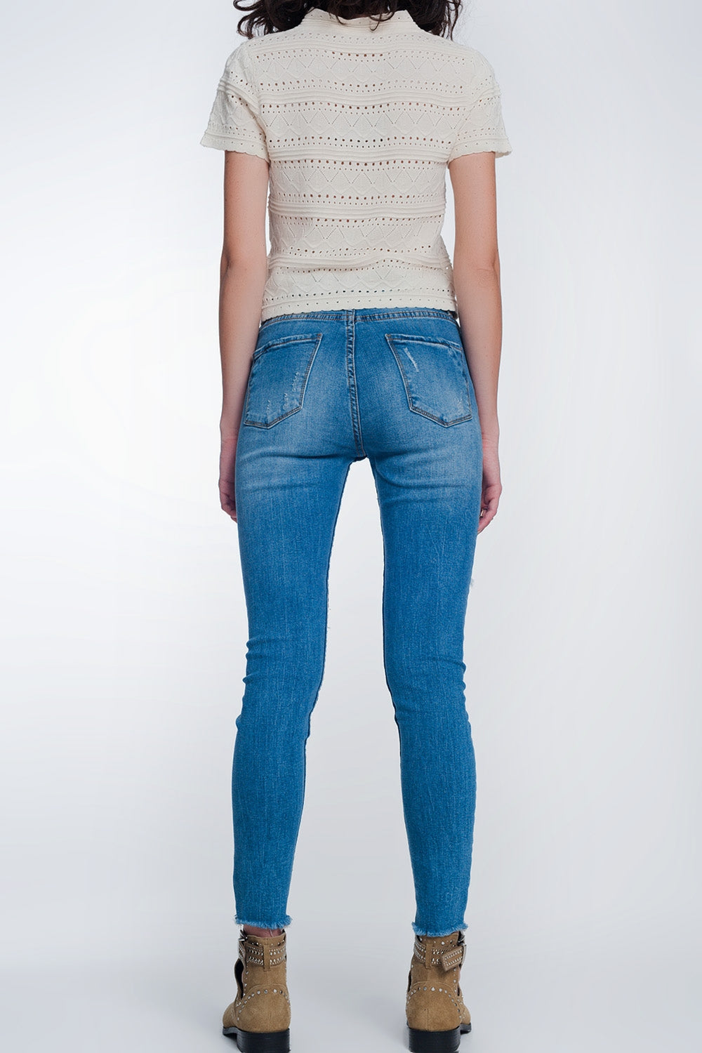 Mid denim super skinny jeans with holes in the knees Szua Store