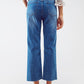 Mid Wash Straight Jeans With Raw Hem in Blue - Szua Store