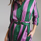 Midi Belted Shirt Dress in Lilac and Green Stripe - Szua Store