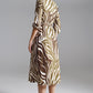 Midi Belted Wrap Dress in Olive Green and Cream Zebra Print