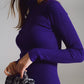 Midi Bodycon Knitted Dress With Turtle Neck in Purple