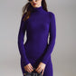 Midi Bodycon Knitted Dress With Turtle Neck in Purple