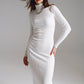 Midi Bodycon Knitted Dress With Turtle Neck in White