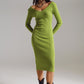 Q2 Midi bodycon knitted dress with V-neck in green.