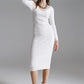 Q2 Midi bodycon knitted dress with V-neck in White