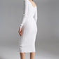 Midi bodycon knitted dress with V-neck in White