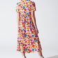 Midi Cinched In Wist Dress In Multicolot Floral Print - Szua Store