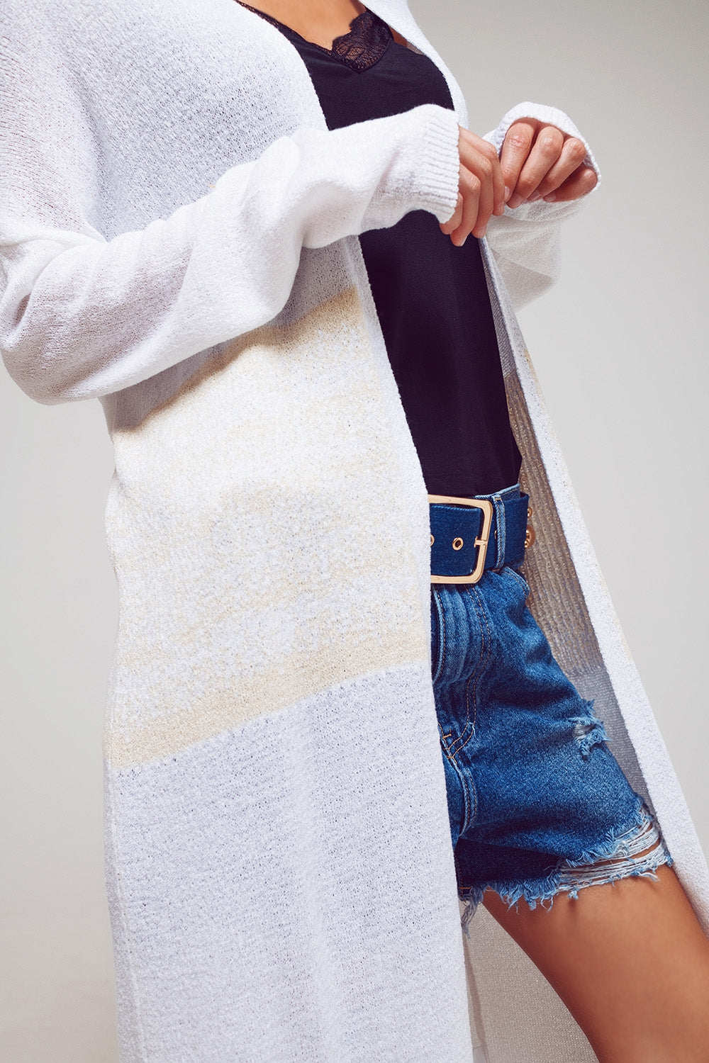 Midi Colourblock Cardigan in White - Szua Store