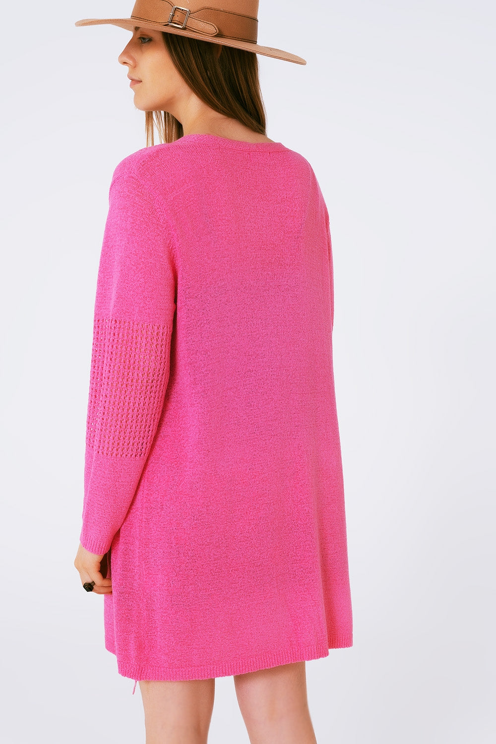 Midi Crochet Drawstring Cardigan in Pink - Szua Store