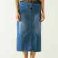 Q2 Midi denim skirt with front pockets