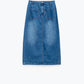 Midi denim skirt with front pockets
