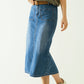 Midi denim skirt with front pockets