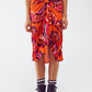 Midi Draped Skirt in Orange Abstract Floral Print - Szua Store