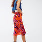 Midi Draped Skirt in Orange Abstract Floral Print - Szua Store