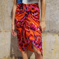 Midi Draped Skirt in Orange Abstract Floral Print - Szua Store