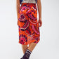 Midi Draped Skirt in Orange Abstract Floral Print - Szua Store