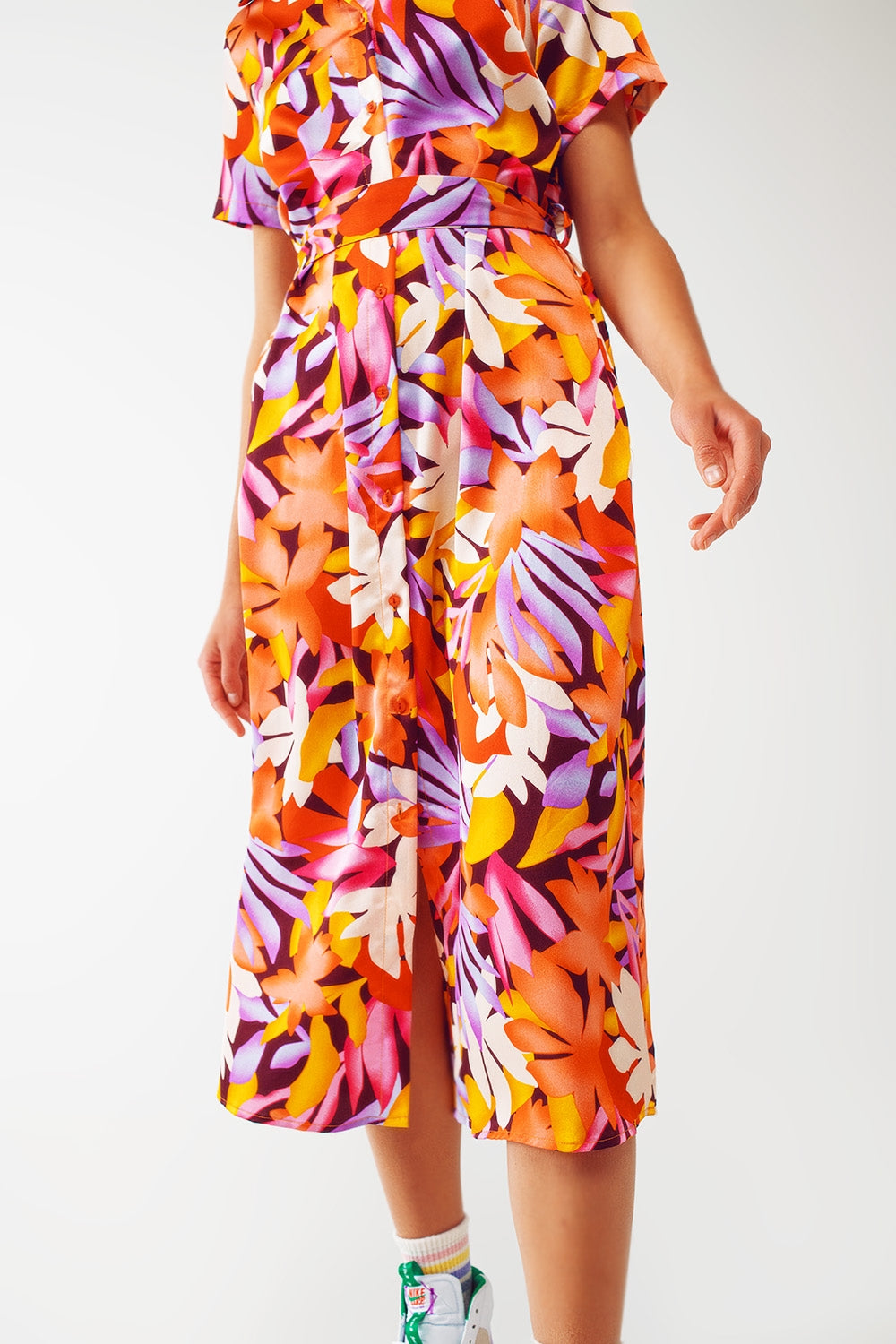 Midi Floral Print Dress in Multicolour - Szua Store