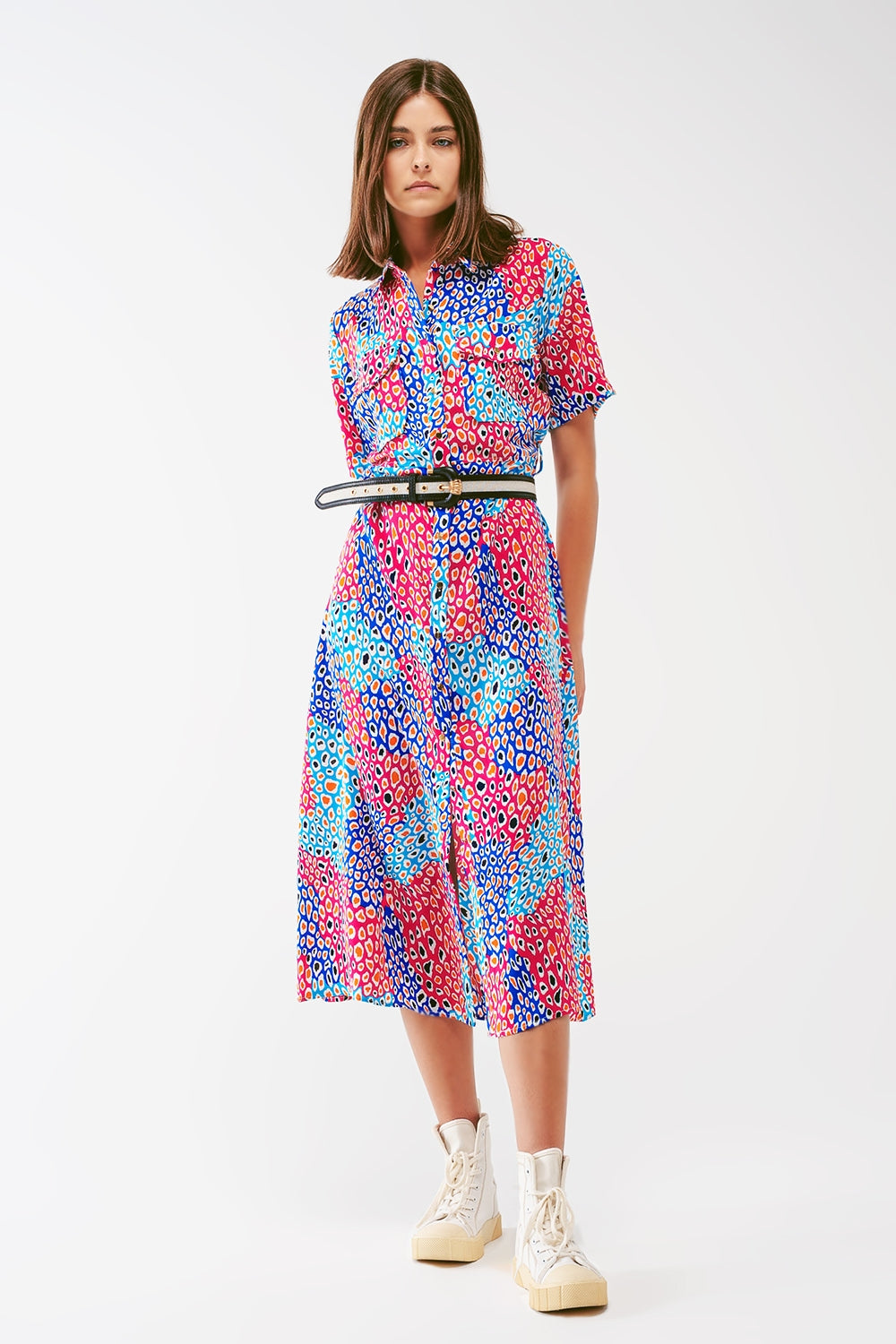 Q2 Midi Geo Printed short sleeve Dress