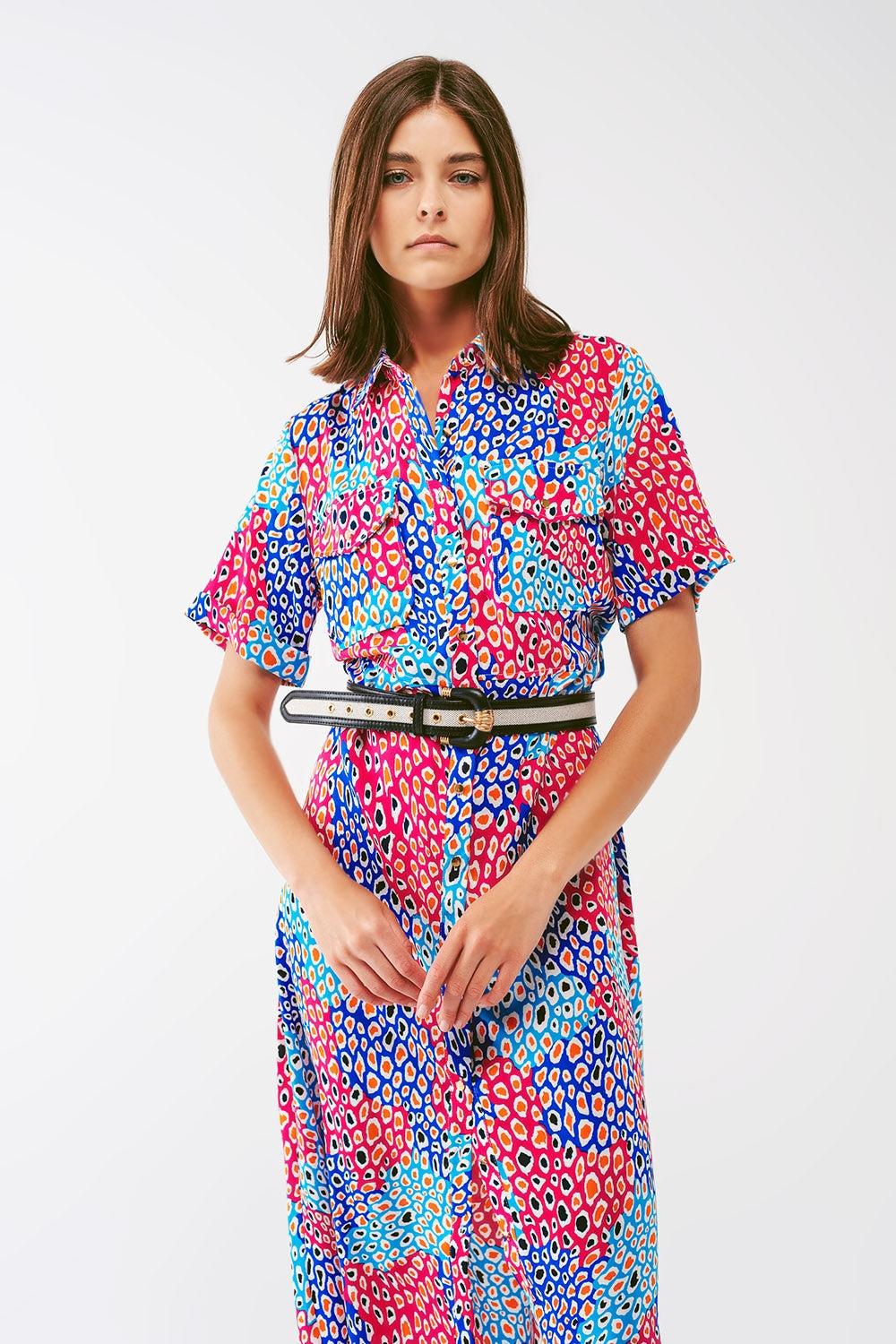 Midi Geo Printed short sleeve Dress - Szua Store