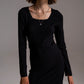 Midi Knit Dress With Square Neckline in Black - Szua Store