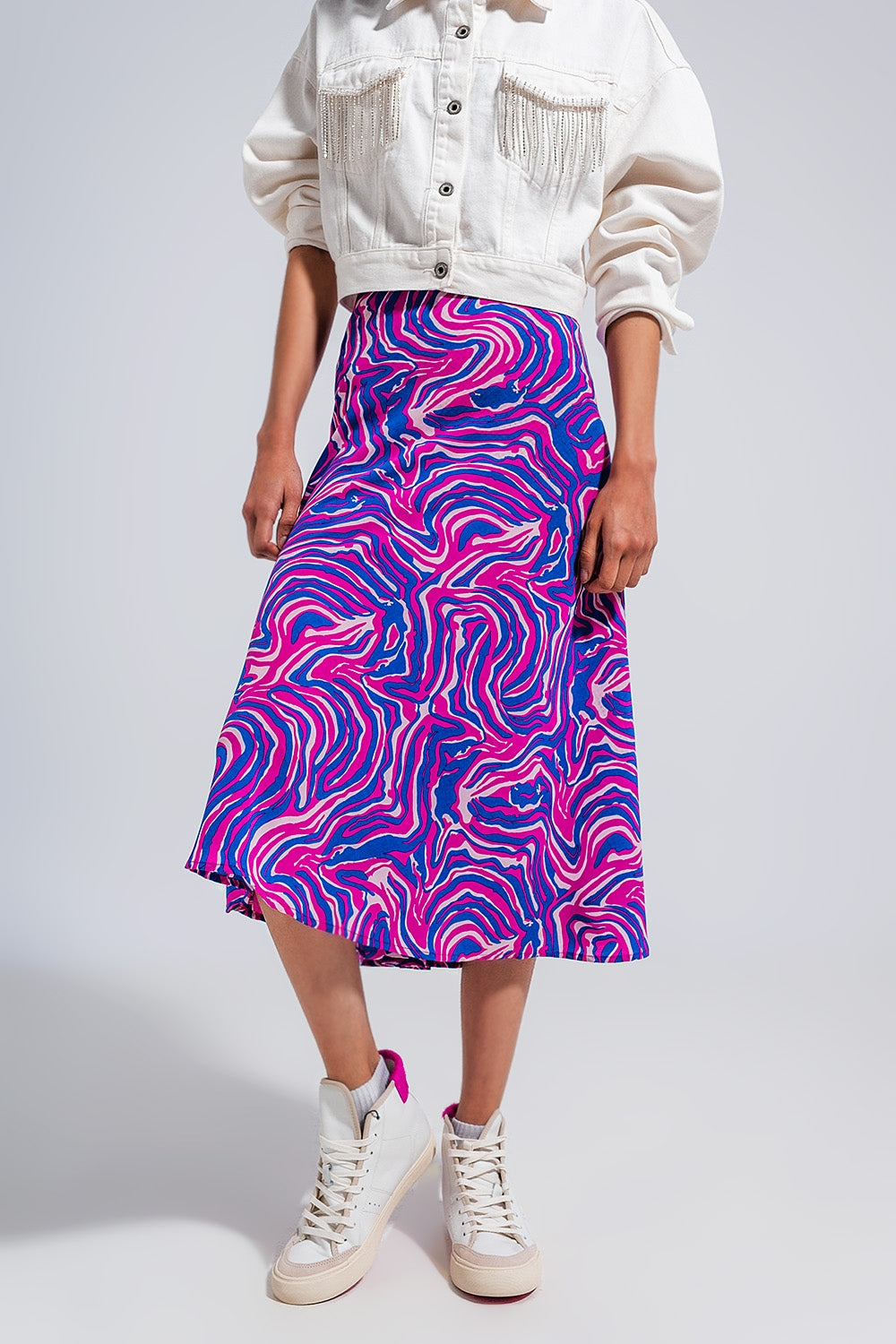 Midi skirt in abstract print in purple Szua Store