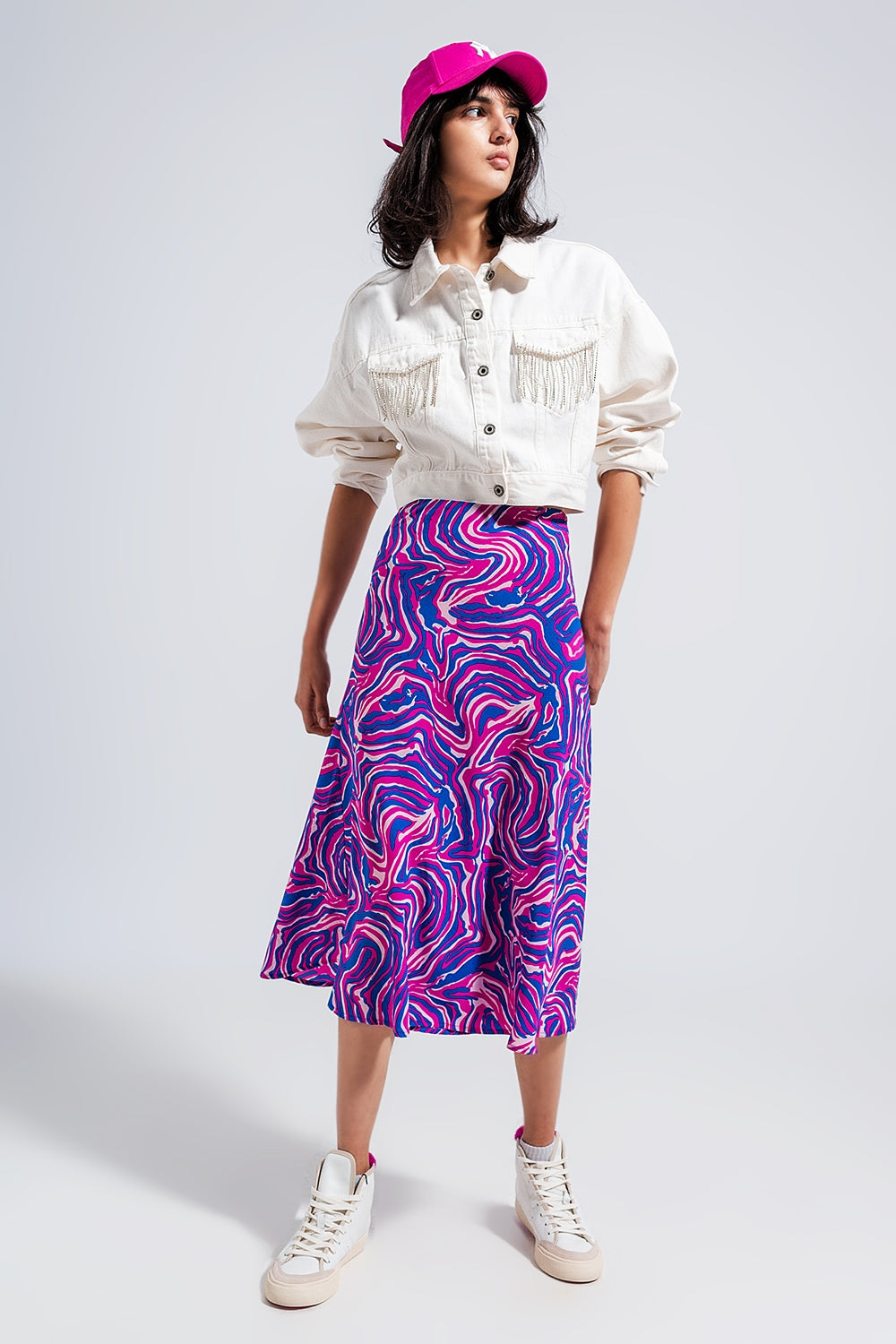 Midi skirt in abstract print in purple Szua Store