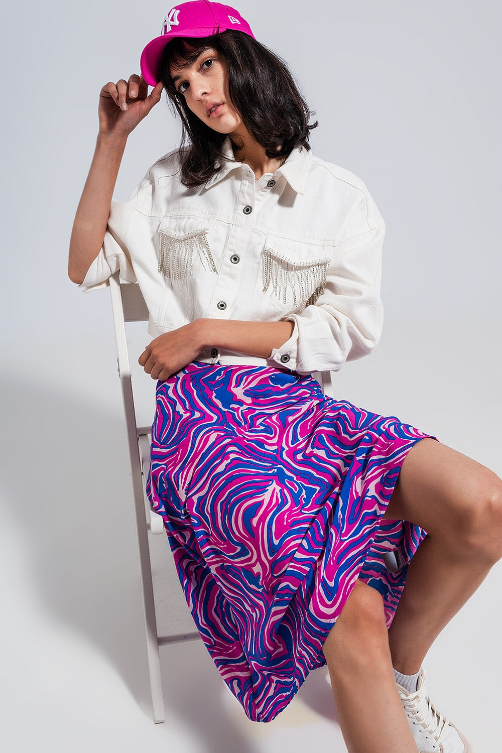 Midi skirt in abstract print in purple Szua Store