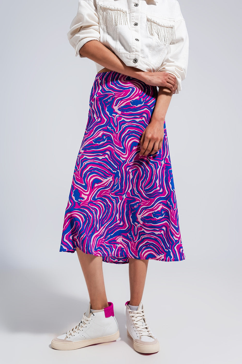 Midi skirt in abstract print in purple Szua Store