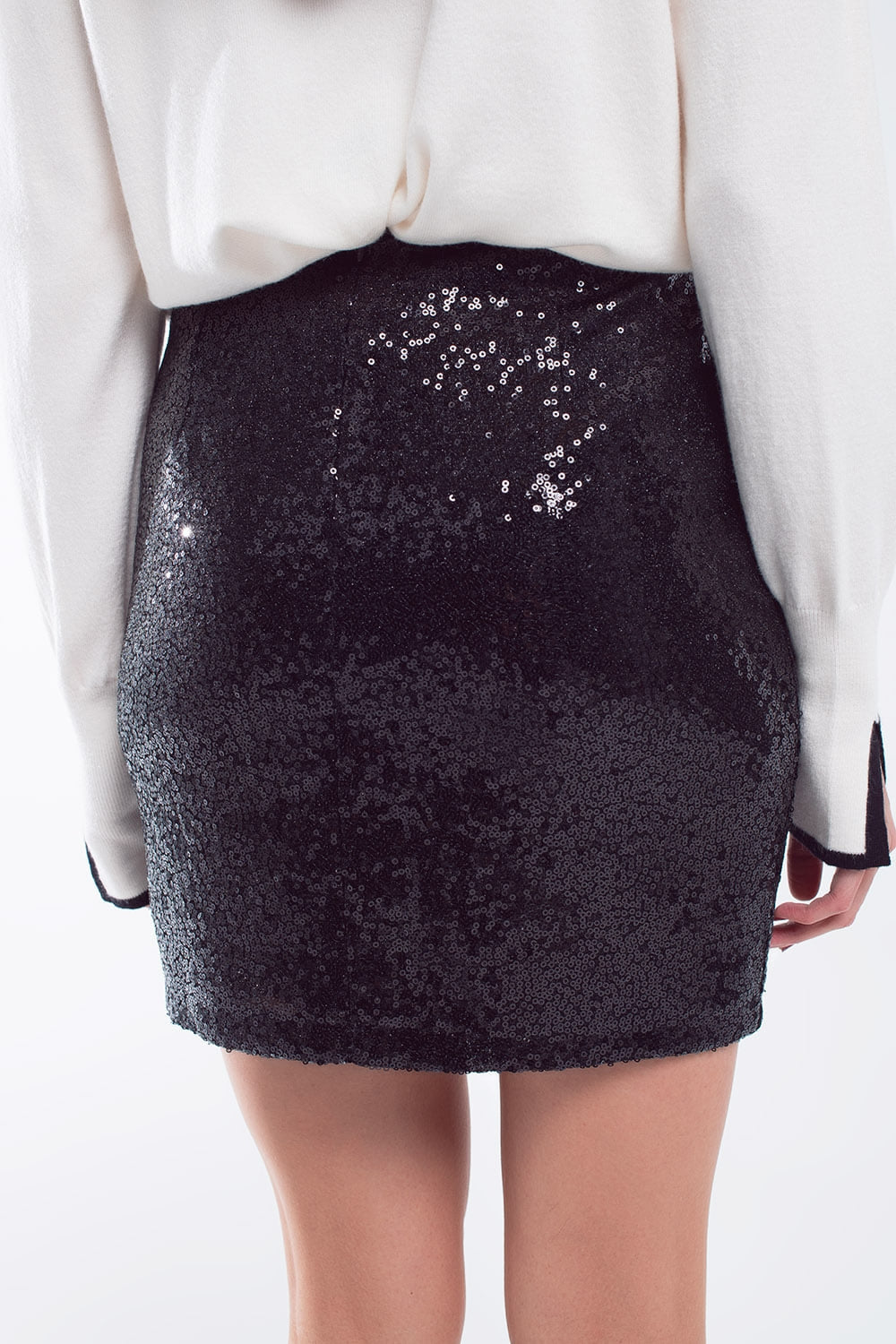 Mini Bodycon Skirt in Black Small Sequins