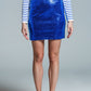 Q2 Mini Bodycon Skirt in Blue Small Sequins