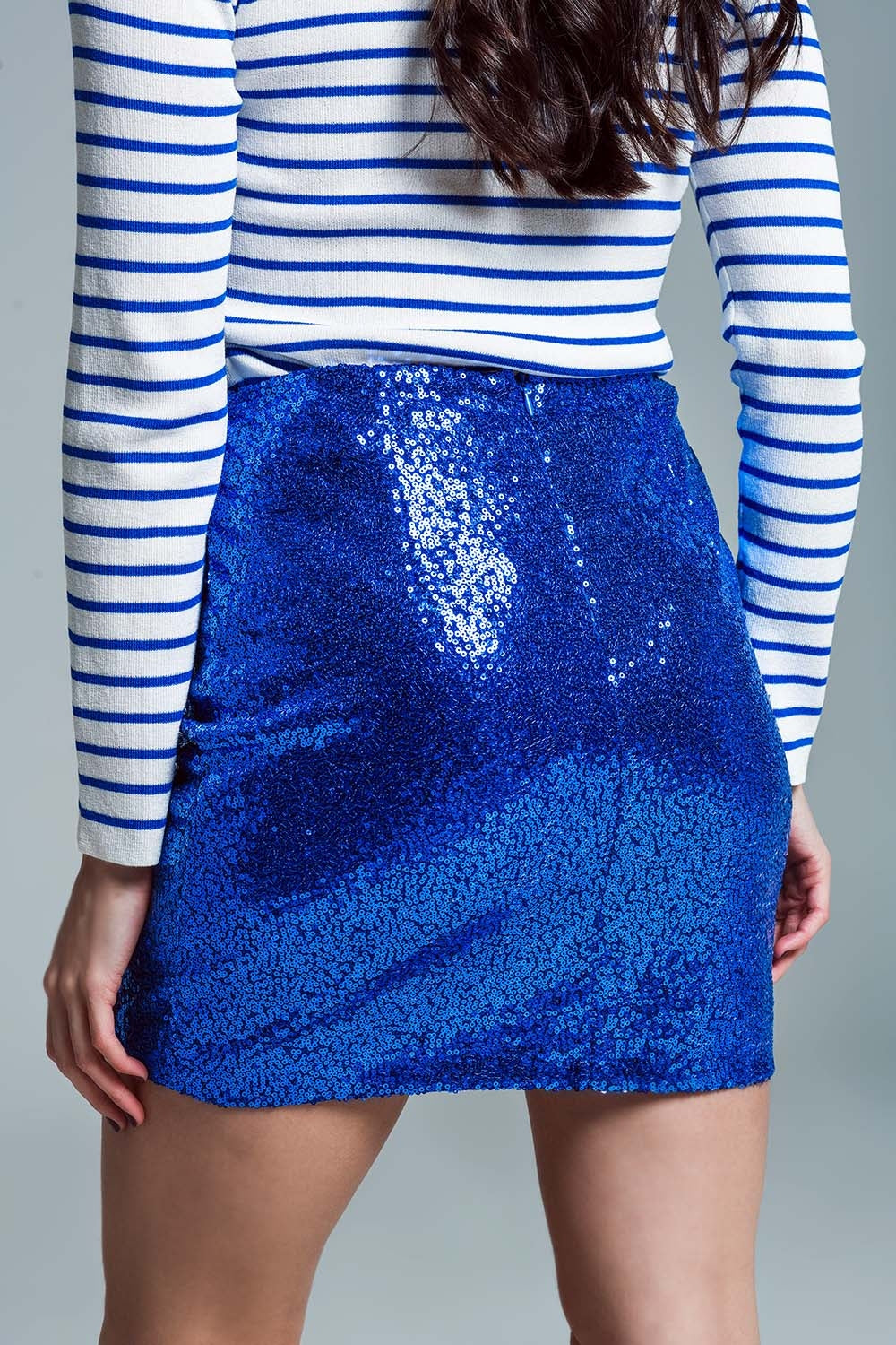 Mini Bodycon Skirt in Blue Small Sequins