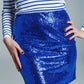 Mini Bodycon Skirt in Blue Small Sequins