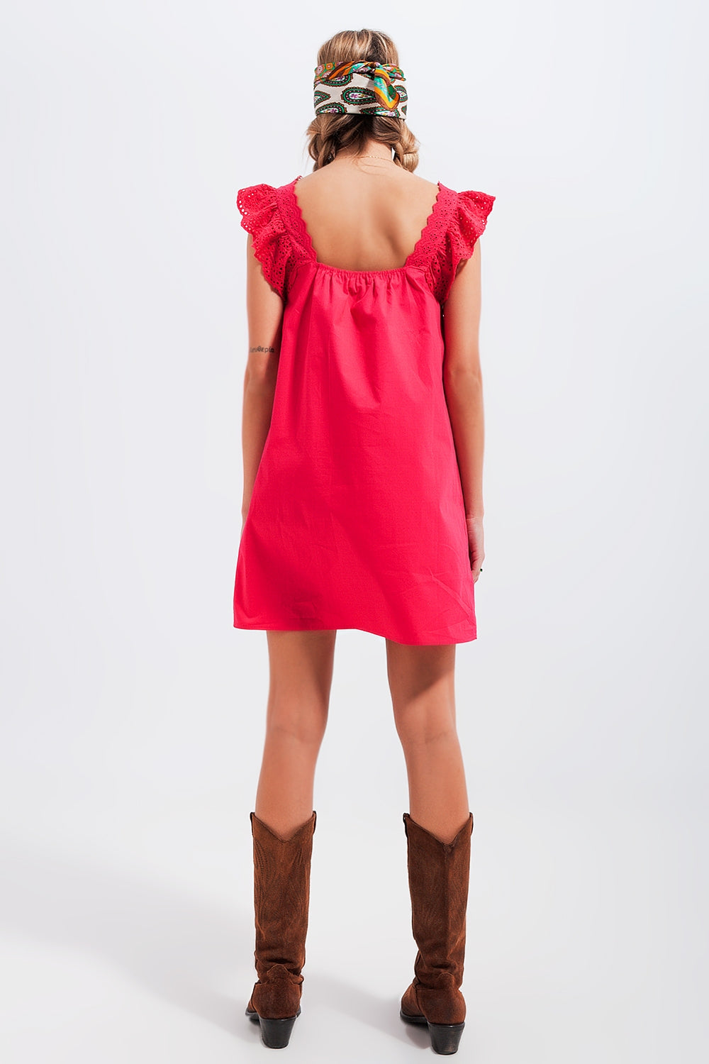 Mini dress with embroidery detail in fuchsia Szua Store