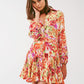 Q2 Mini Dress With Ruffles in Multicolor Floral Print