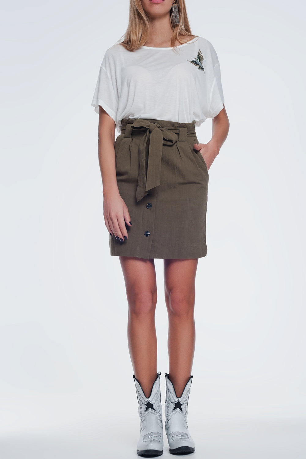 Mini khaki skirt with front buttons Szua Store