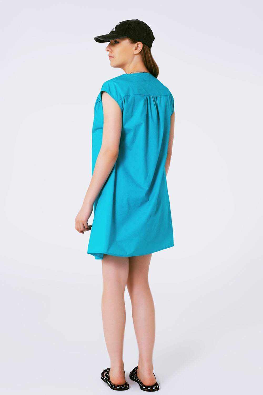 Mini Poplin Sleevless Dress in Turquoise - Szua Store