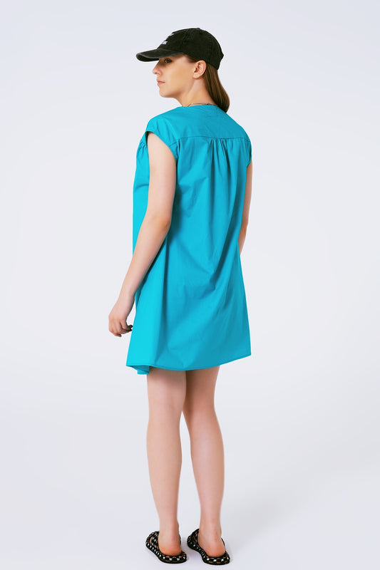 Mini Poplin Sleevless Dress in Turquoise - Szua Store