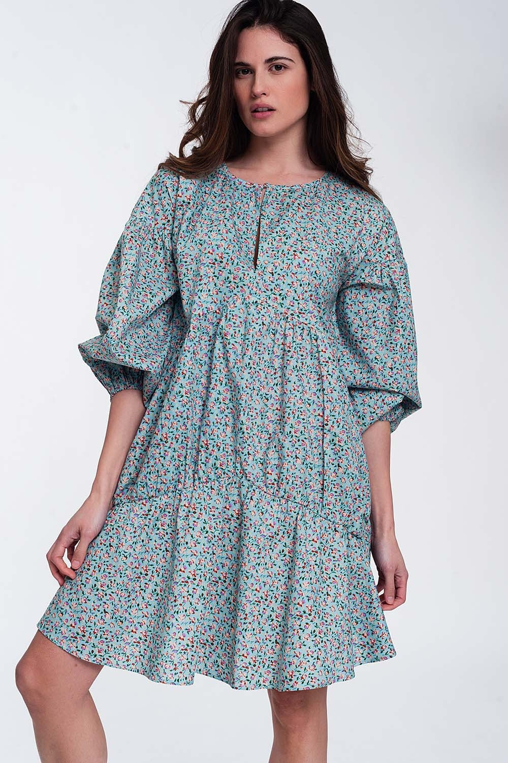 Mini smock dress with puff sleeves in floral Szua Store