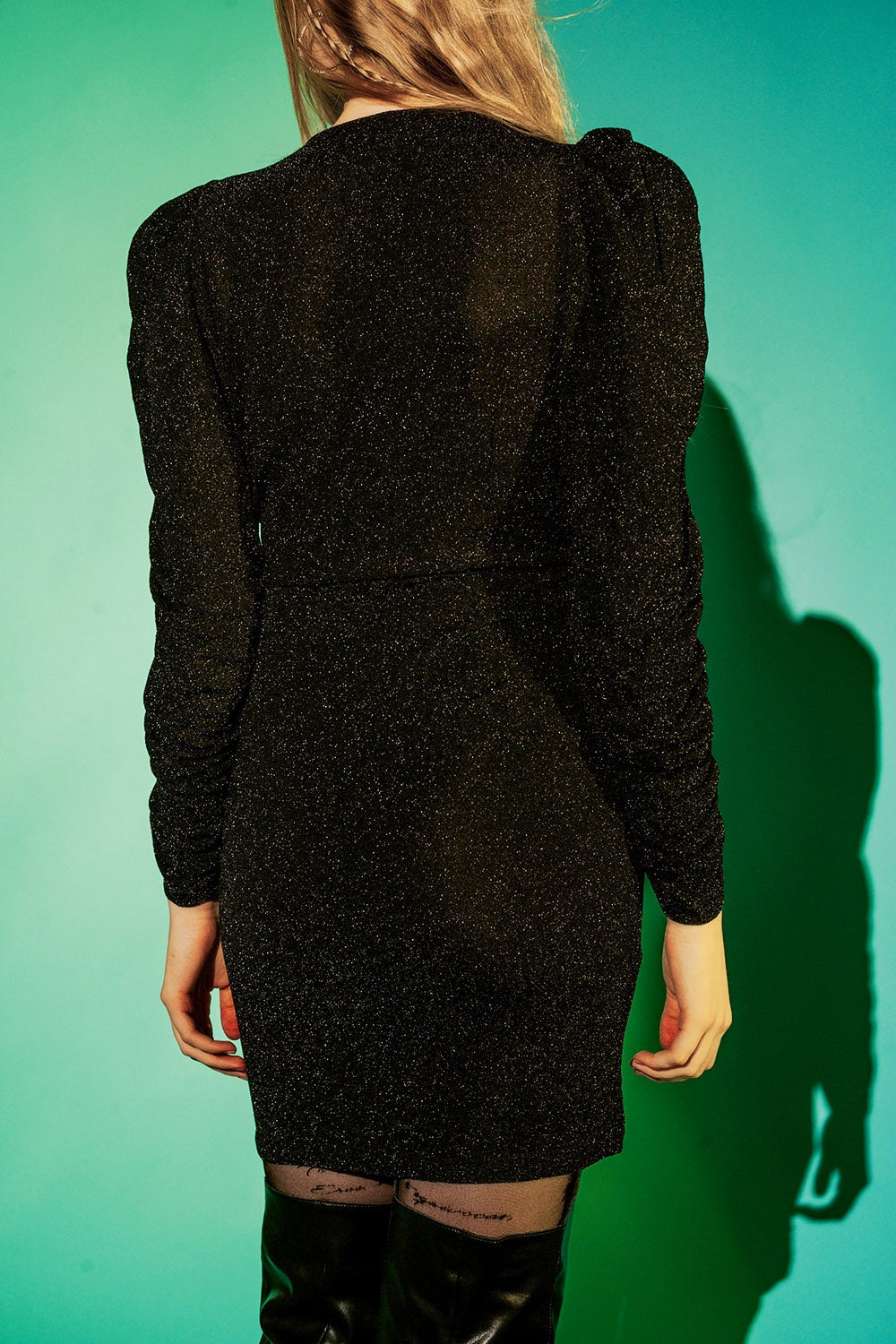 Mini v neck dress in black sparkle Szua Store