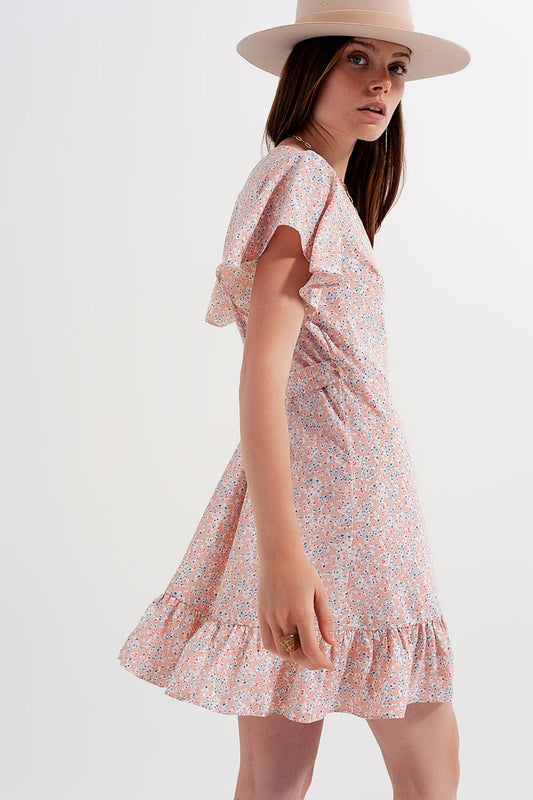 Mini wrap dress with frill hem in pink print Szua Store