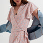 Mini wrap dress with frill hem in pink print Szua Store